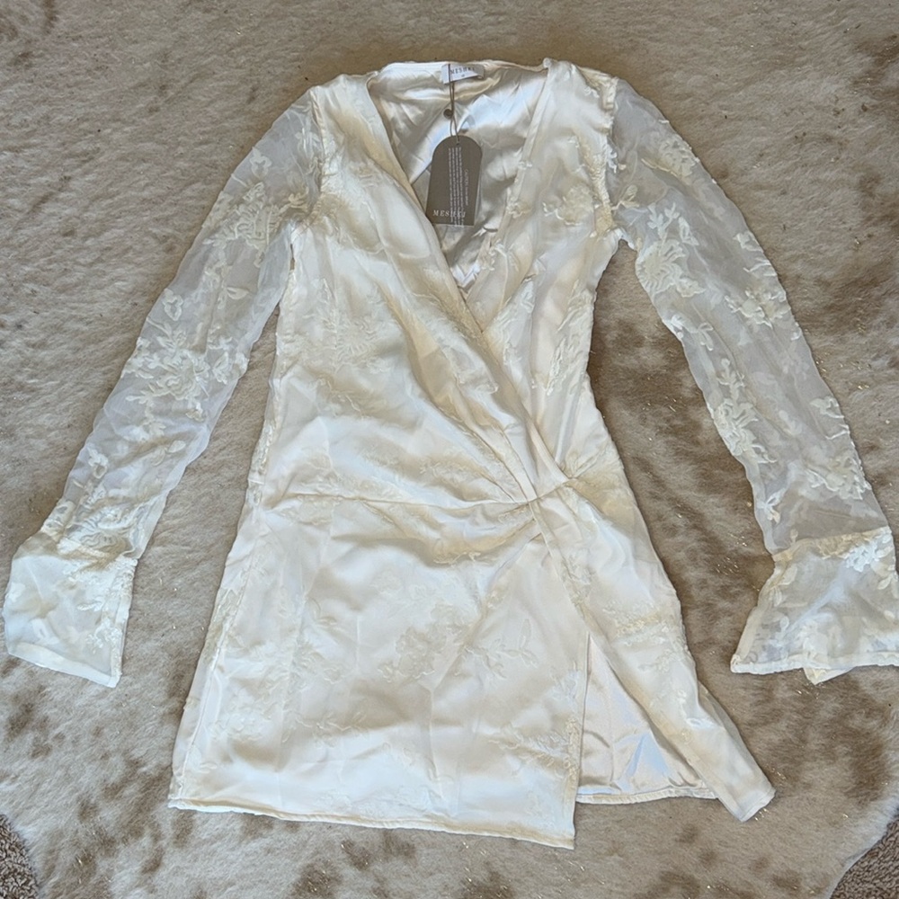 Meshki white velvet floral dress